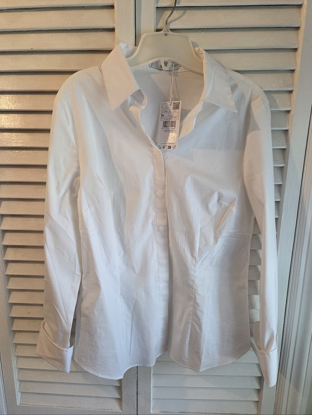 NWT MANGO Womens M 8 10 Slim Fit White Poplin Cotton Button Up Shirt Fitted $110